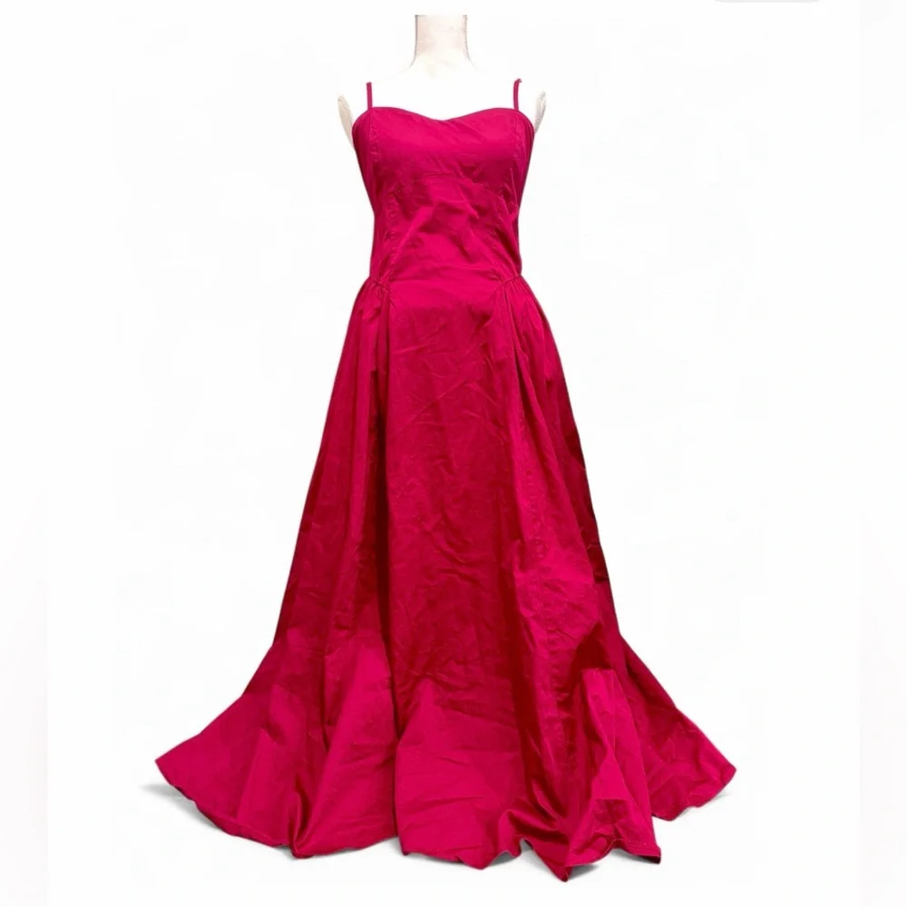 Abercrombie & Fitch Fuschia Pink Open Back Maxi Dress Gown Cotton Formal LT
